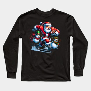 Christmas Football Santa Playing Football Long Sleeve T-Shirt